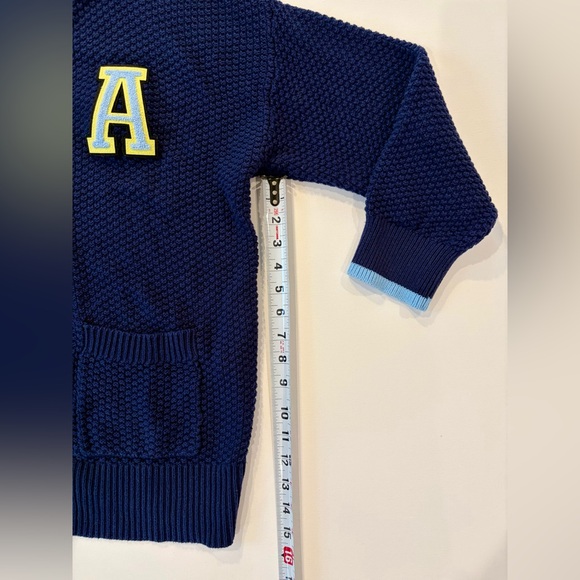 aerie 100% Cotton Waffle Knit Letter A Varsity Navy Cardigan Medium V Neck - Picture 4 of 11